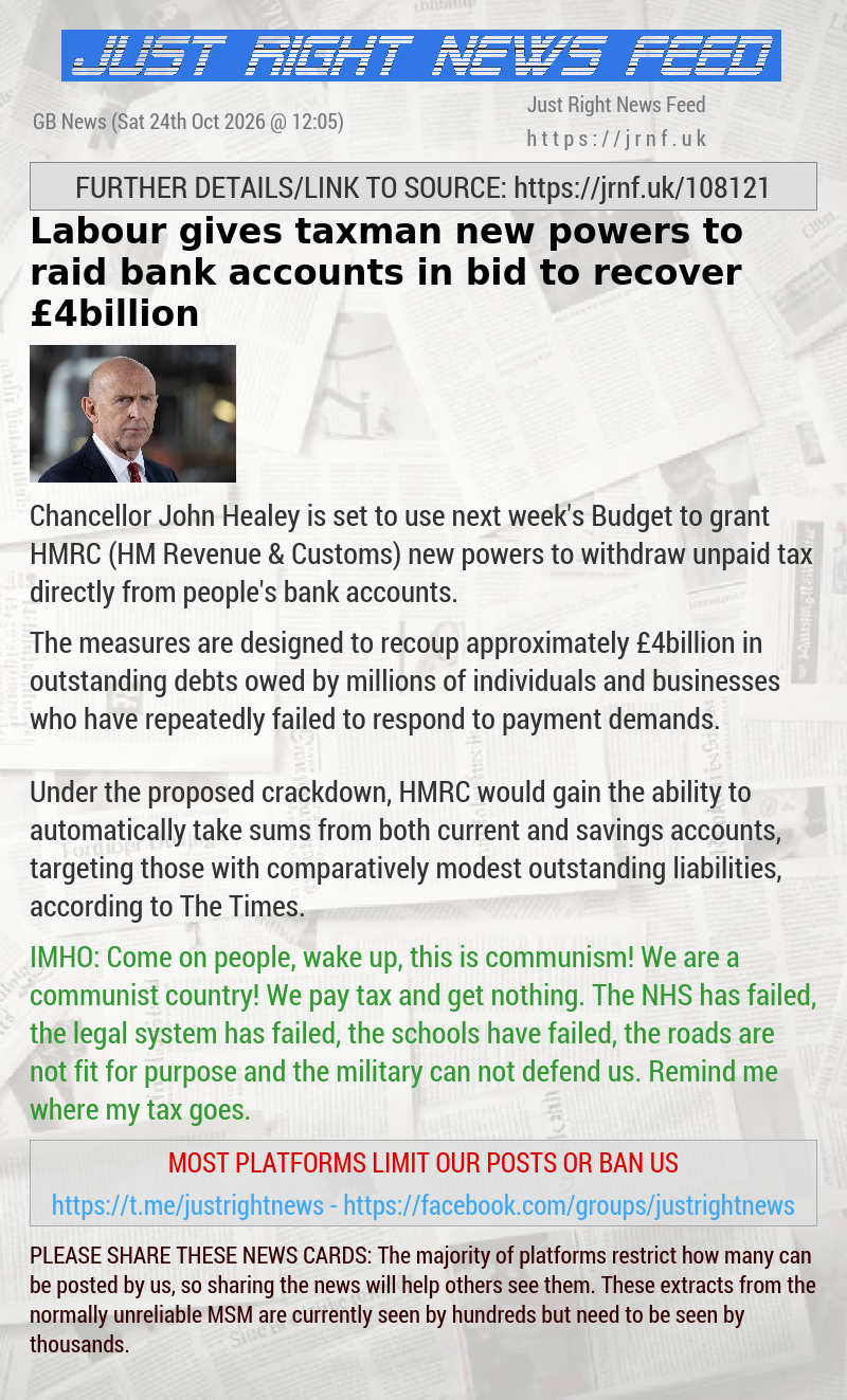 Labour gives taxman new powers to raid bank accounts in bid to recover &pound;4billion