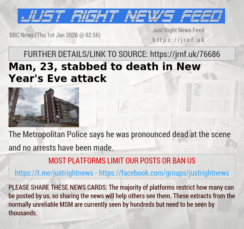 Man, 23, stabbed to death in New Year’s Eve attack