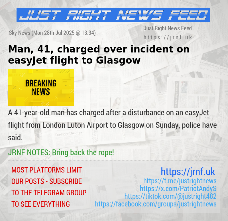 Man, 41, charged over incident on easyJet flight to Glasgow