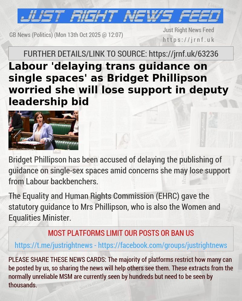 Labour ’delaying trans guidance on single—spaces’ as Bridget Phillipson worried she will lose support in deputy leadership bid