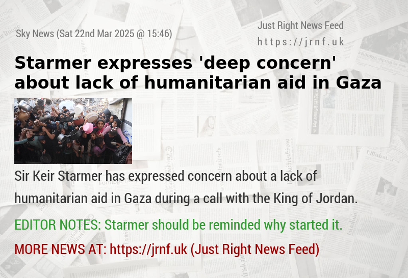Starmer expresses ’deep concern’ about lack of humanitarian aid in Gaza