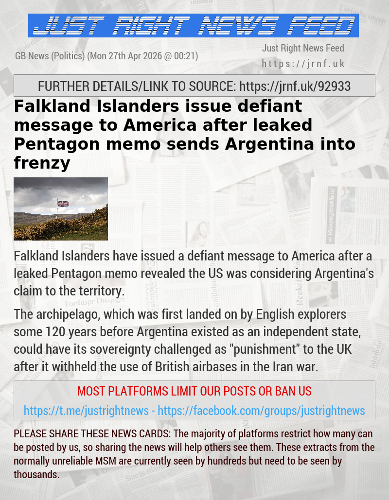 Falkland Islanders issue defiant message to America after leaked Pentagon memo sends Argentina into frenzy