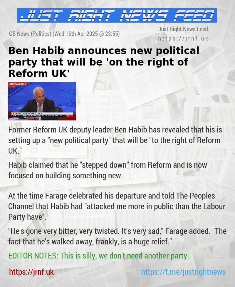Ben Habib announces new political party that will be ’on the right of Reform UK’