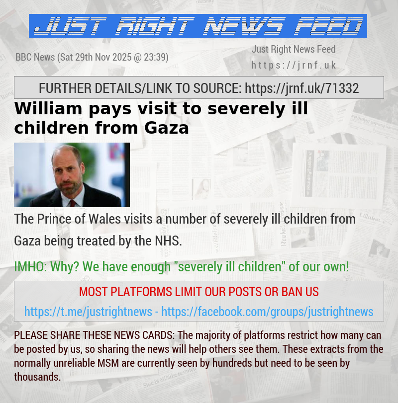 William pays visit to severely ill children from Gaza