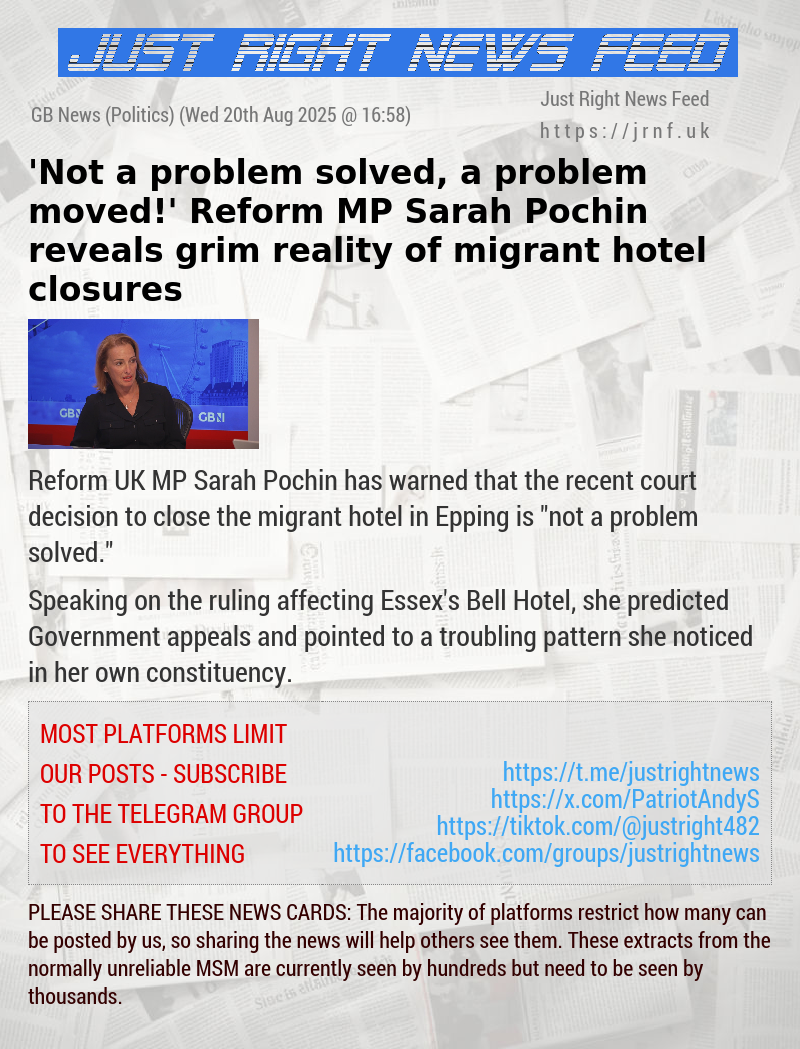 ’Not a problem solved, a problem moved!’ Reform MP Sarah Pochin reveals grim reality of migrant hotel closures