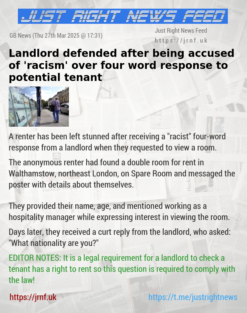 Landlord defended after being accused of ’racism’ over four—word response to potential tenant