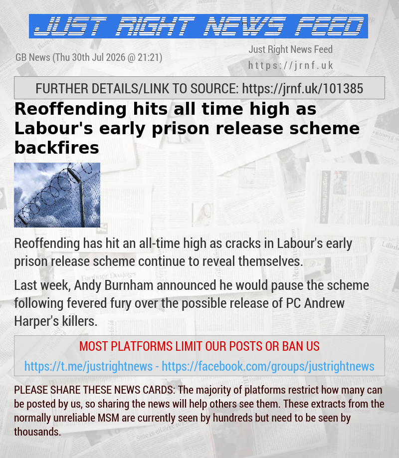 Reoffending hits all—time high as Labour’s early prison release scheme backfires