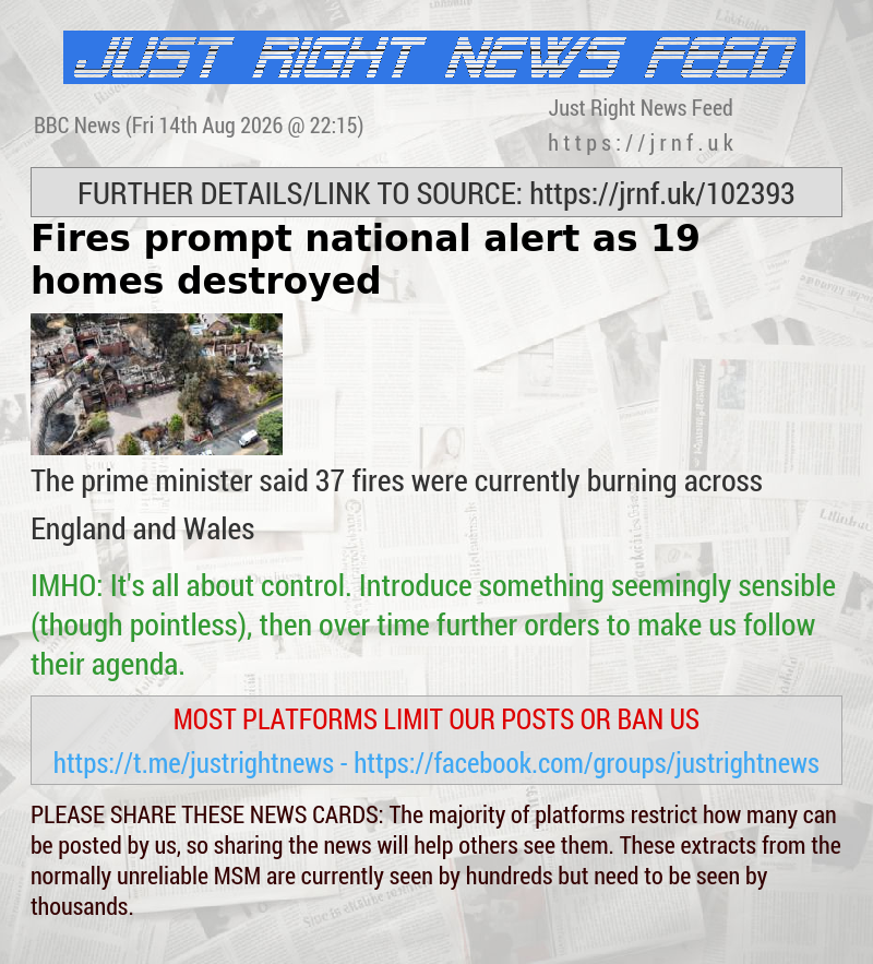 Fires prompt national alert as 19 homes destroyed