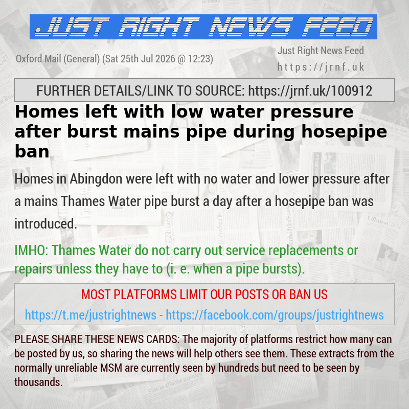 Homes left with low water pressure after burst mains pipe during hosepipe ban
