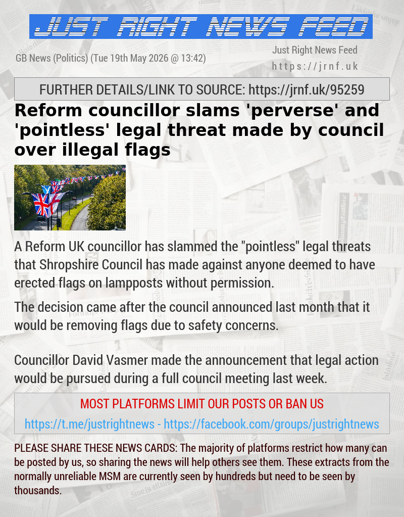 Reform councillor slams ’perverse’ and ’pointless’ legal threat made by council over illegal flags