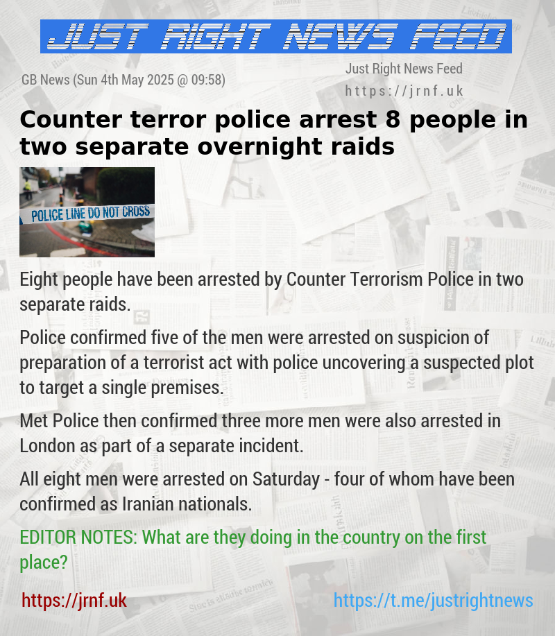 Counter—terror police arrest 8 people in two separate overnight raids