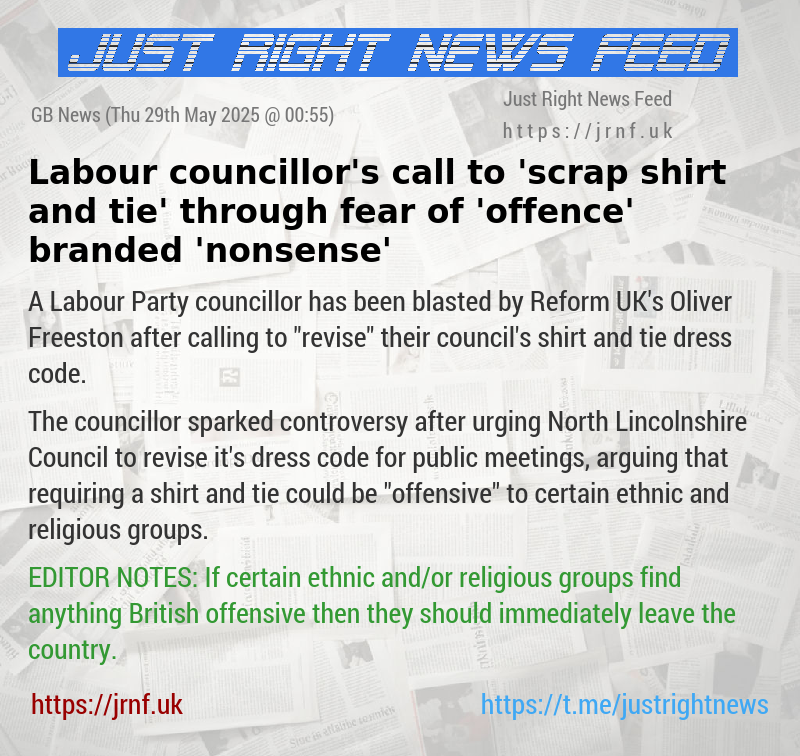 Labour councillor’s call to ’scrap shirt and tie’ through fear of ’offence’ branded ’nonsense’