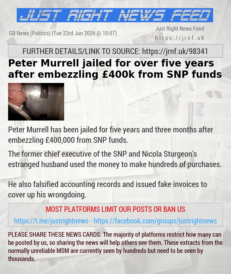 Peter Murrell jailed for over five years after embezzling &pound;400k from SNP funds
