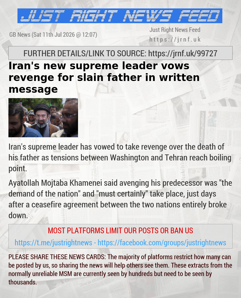 Iran’s new supreme leader vows revenge for slain father in written message