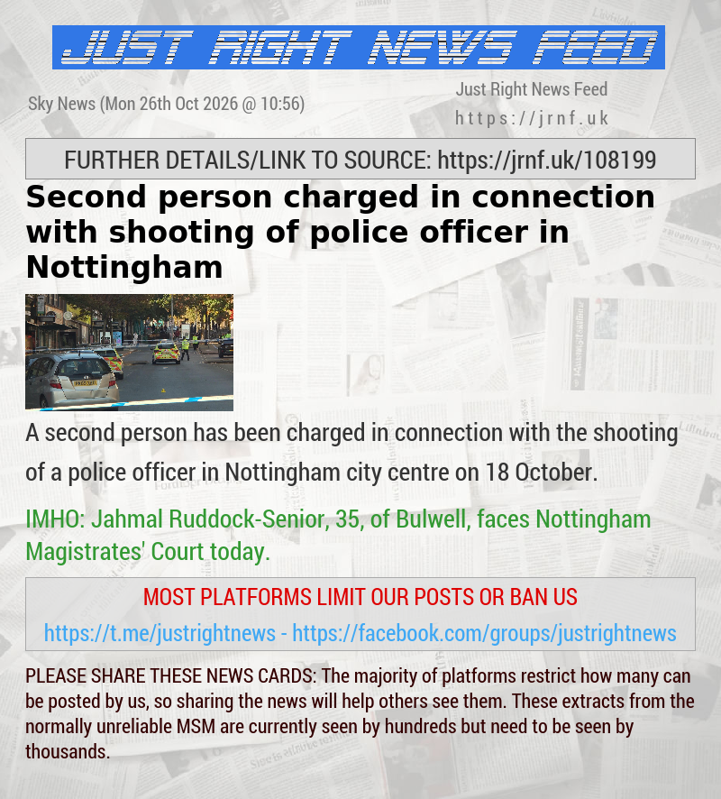 Second person charged in connection with shooting of police officer in Nottingham