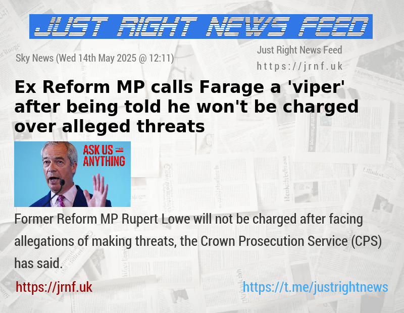 Ex—Reform MP calls Farage a ’viper’ after being told he won’t be charged over alleged threats 