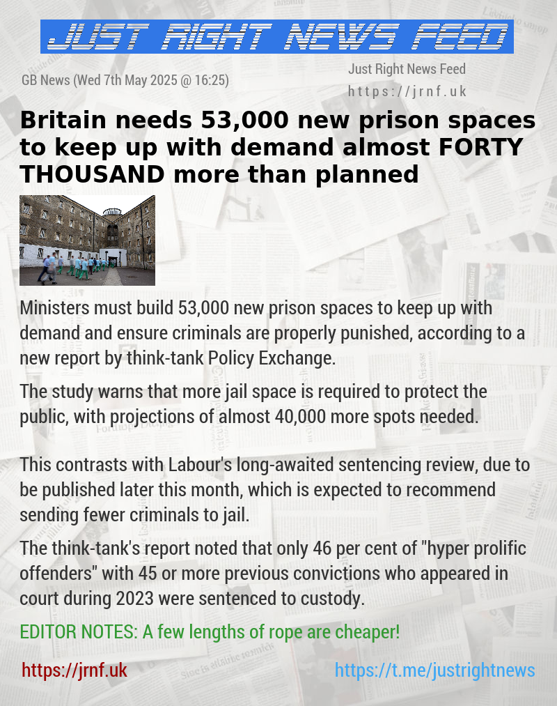 Britain needs 53,000 new prison spaces to keep up with demand — almost FORTY THOUSAND more than planned