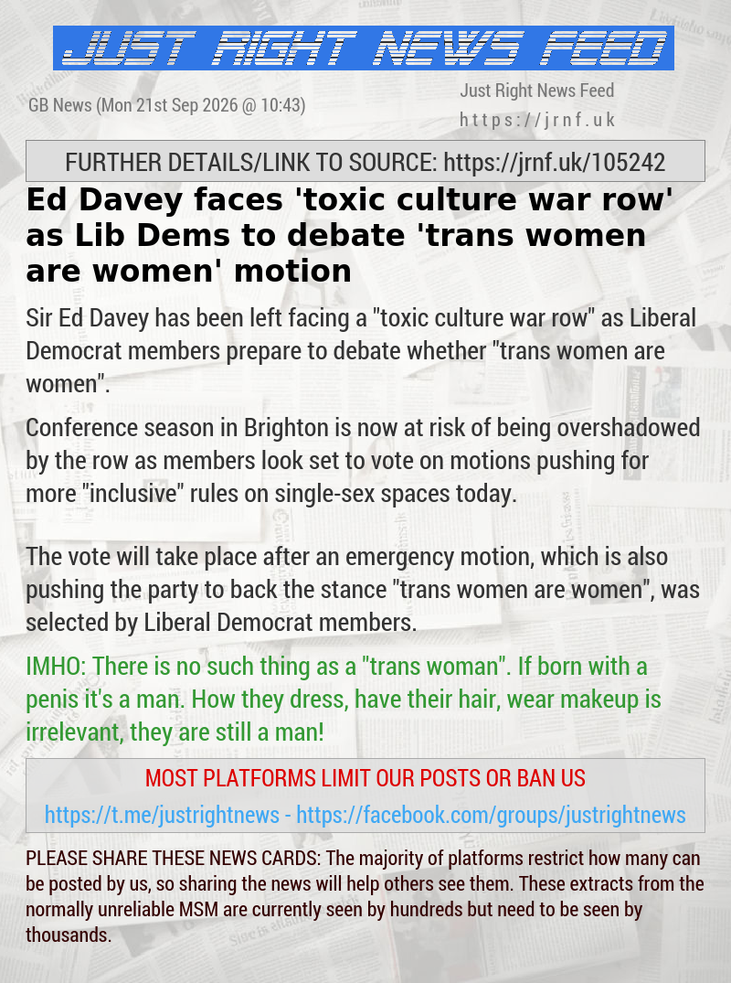 Ed Davey faces ’toxic culture war row’ as Lib Dems to debate ’trans women are women’ motion