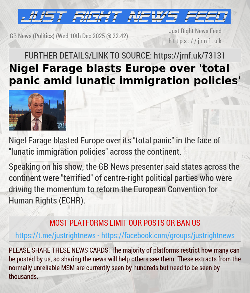 Nigel Farage blasts Europe over ’total panic amid lunatic immigration policies’