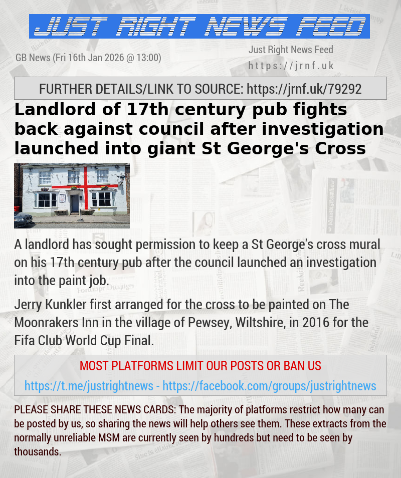 Landlord of 17th—century pub fights back against council after investigation launched into giant St George’s Cross