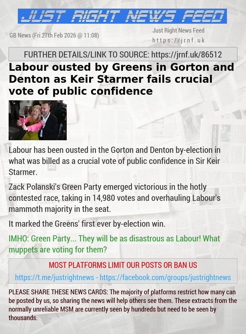 Labour ousted by Greens in Gorton and Denton as Keir Starmer fails crucial vote of public confidence