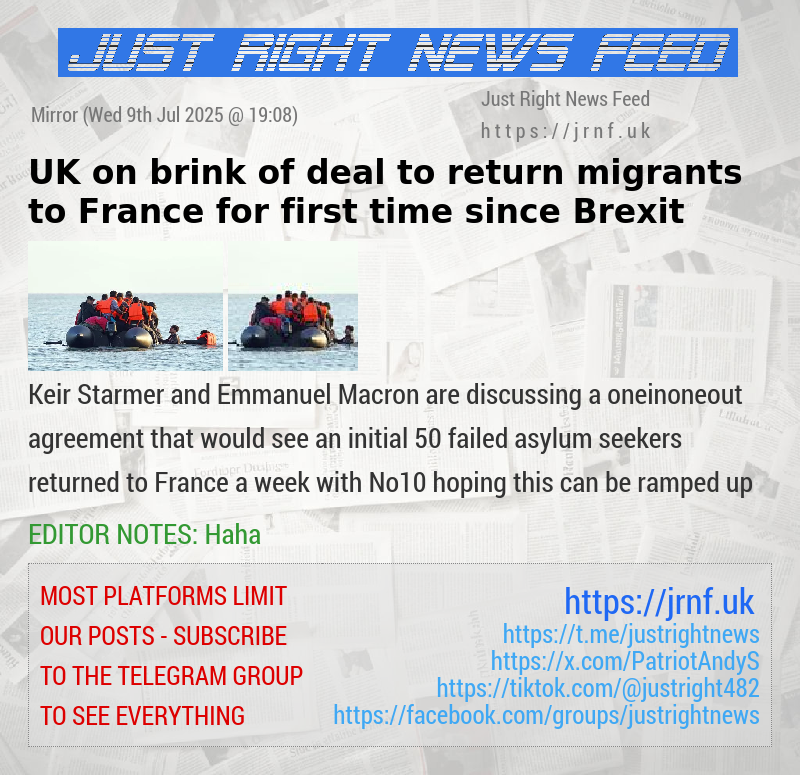UK on brink of deal to return migrants to France for first time since Brexit