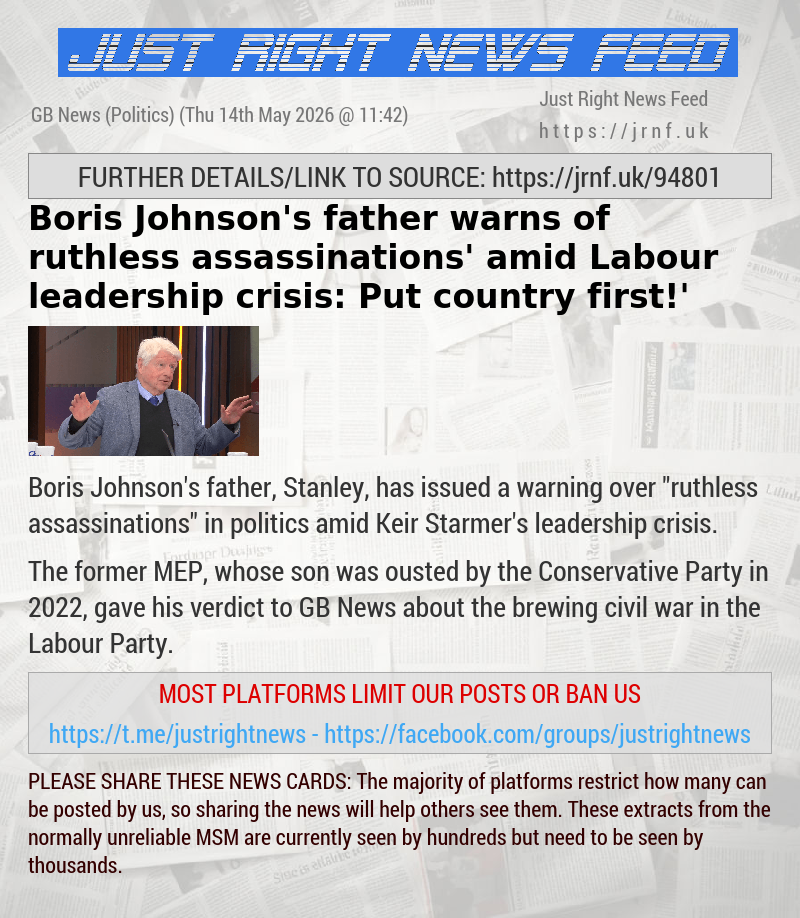 Boris Johnson’s father warns of ‘ruthless assassinations’ amid Labour leadership crisis: ‘Put country first!’