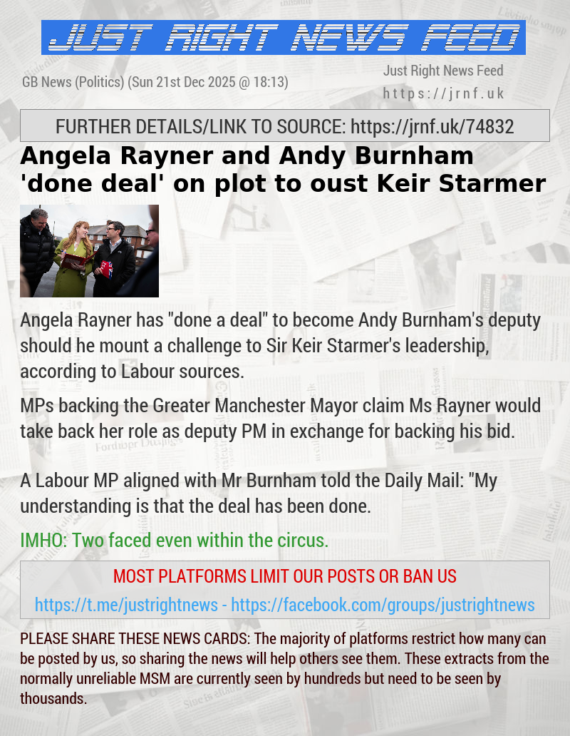 Angela Rayner and Andy Burnham ’done deal’ on plot to oust Keir Starmer
