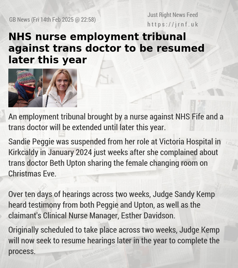 NHS nurse employment tribunal against trans doctor to be resumed later this year