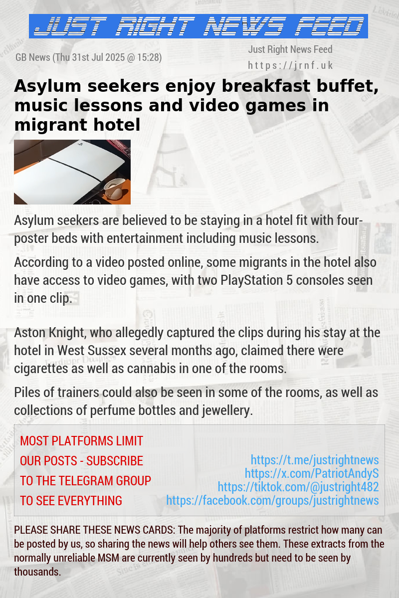 Asylum seekers enjoy breakfast buffet, music lessons and video games in migrant hotel