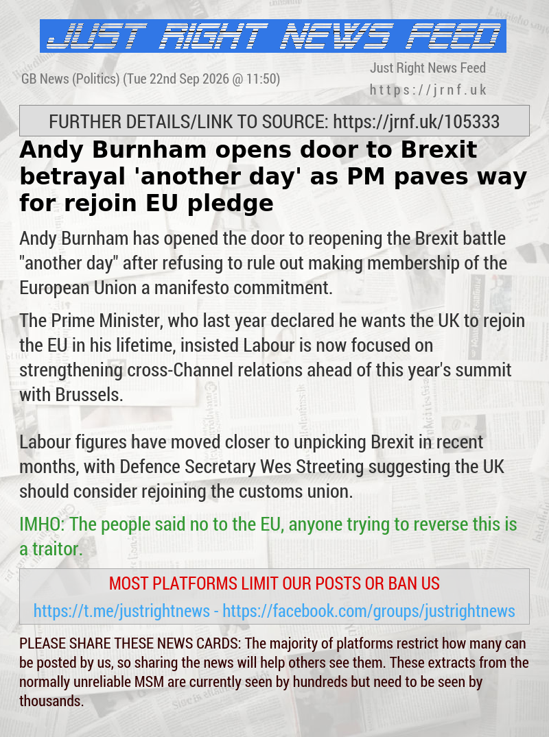 Andy Burnham opens door to Brexit betrayal ’another day’ as PM paves way for rejoin EU pledge