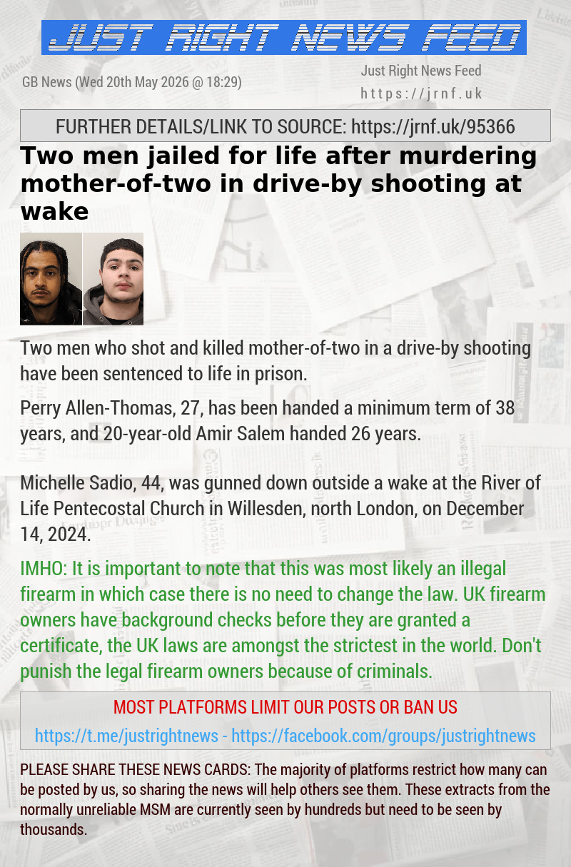 Two men jailed for life after murdering mother—of—two in drive—by shooting at wake