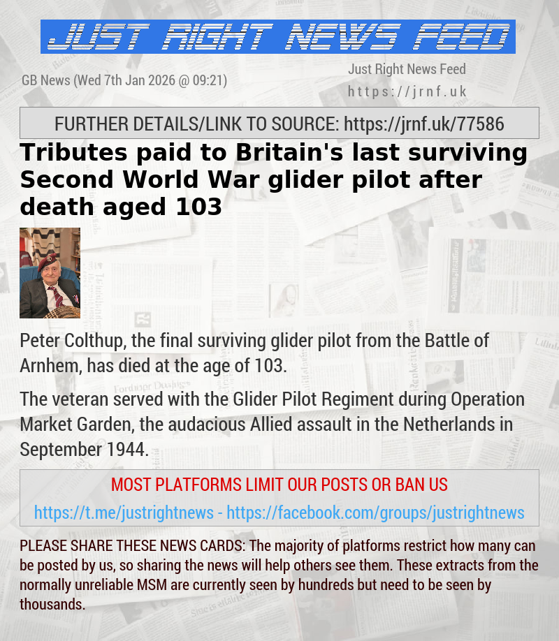 Tributes paid to Britain’s last surviving Second World War glider pilot after death aged 103