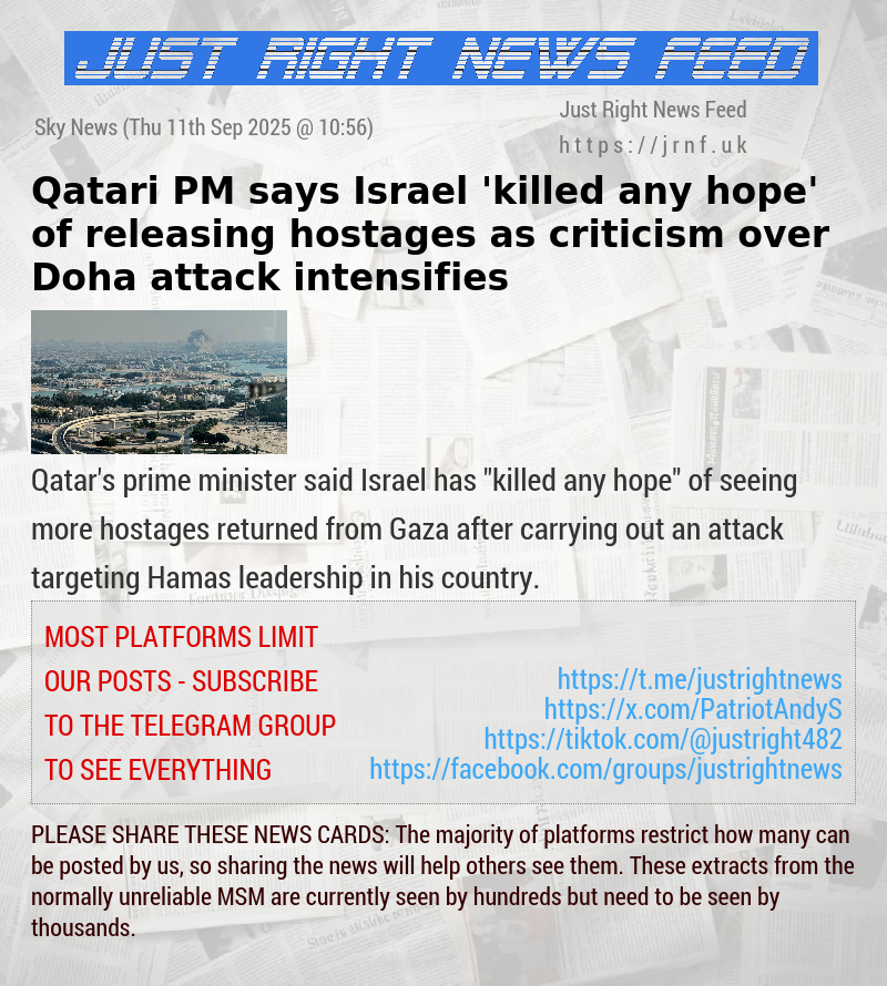 Qatari PM says Israel ’killed any hope’ of releasing hostages as criticism over Doha attack intensifies