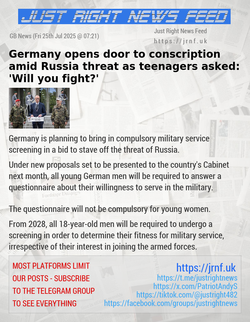 Germany opens door to conscription amid Russia threat as teenagers asked: ’Will you fight?’