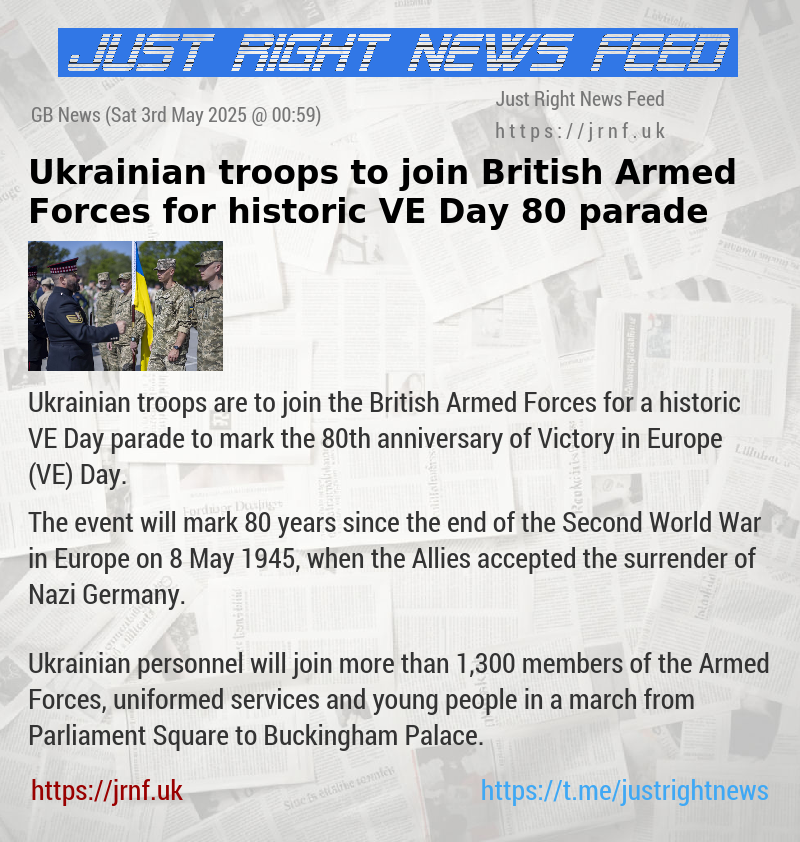 Ukrainian troops to join British Armed Forces for historic VE Day 80 parade