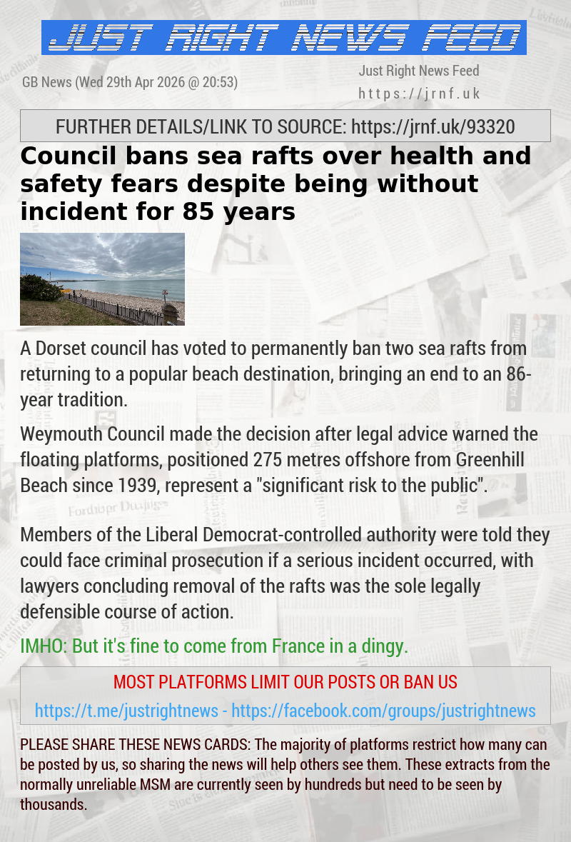 Council bans sea rafts over health and safety fears despite being without incident for 85 years