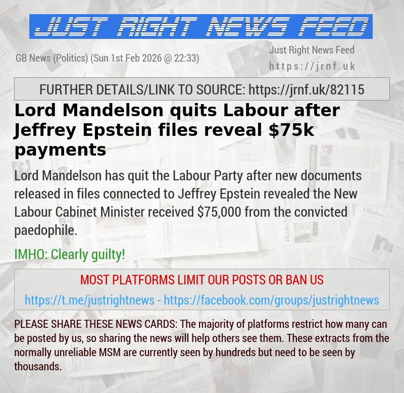 Lord Mandelson quits Labour after Jeffrey Epstein files reveal $75k payments