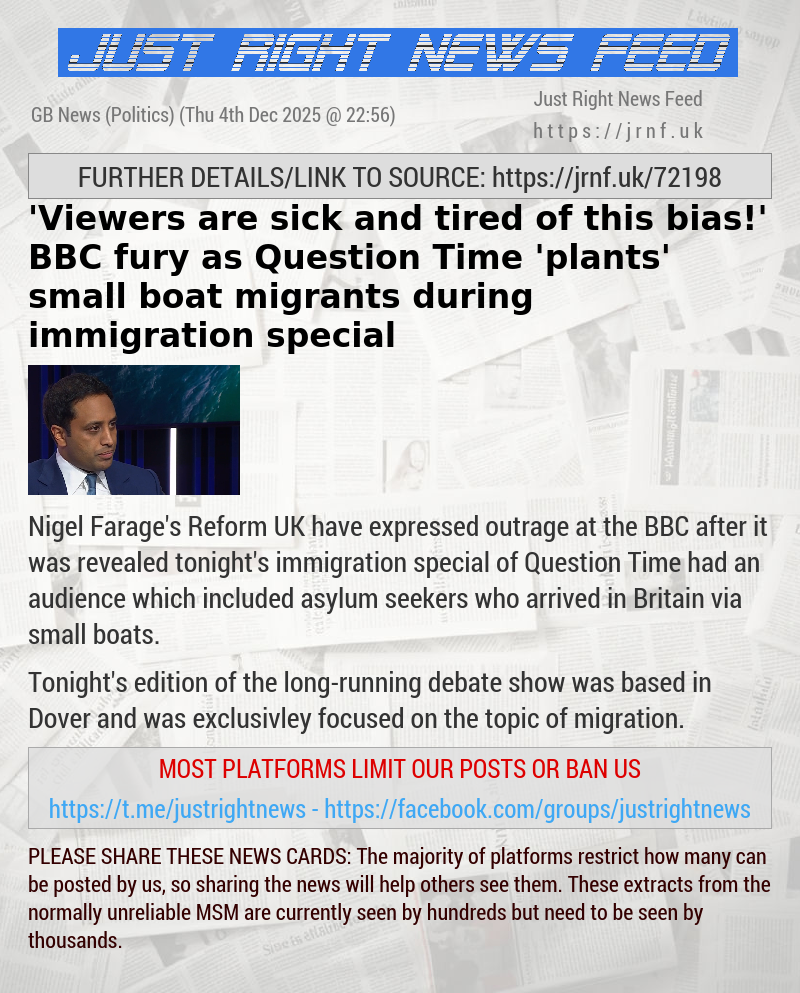 ’Viewers are sick and tired of this bias!’ BBC fury as Question Time ’plants’ small—boat migrants during immigration special