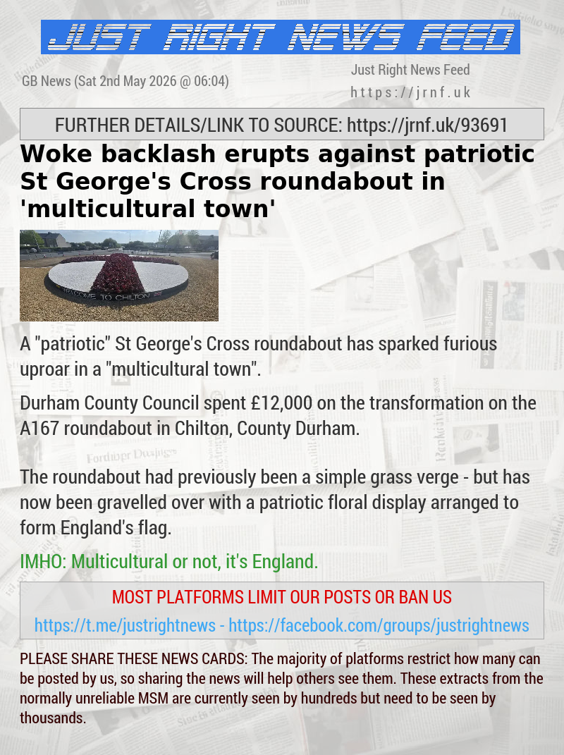 Woke backlash erupts against patriotic St George’s Cross roundabout in ’multicultural town’