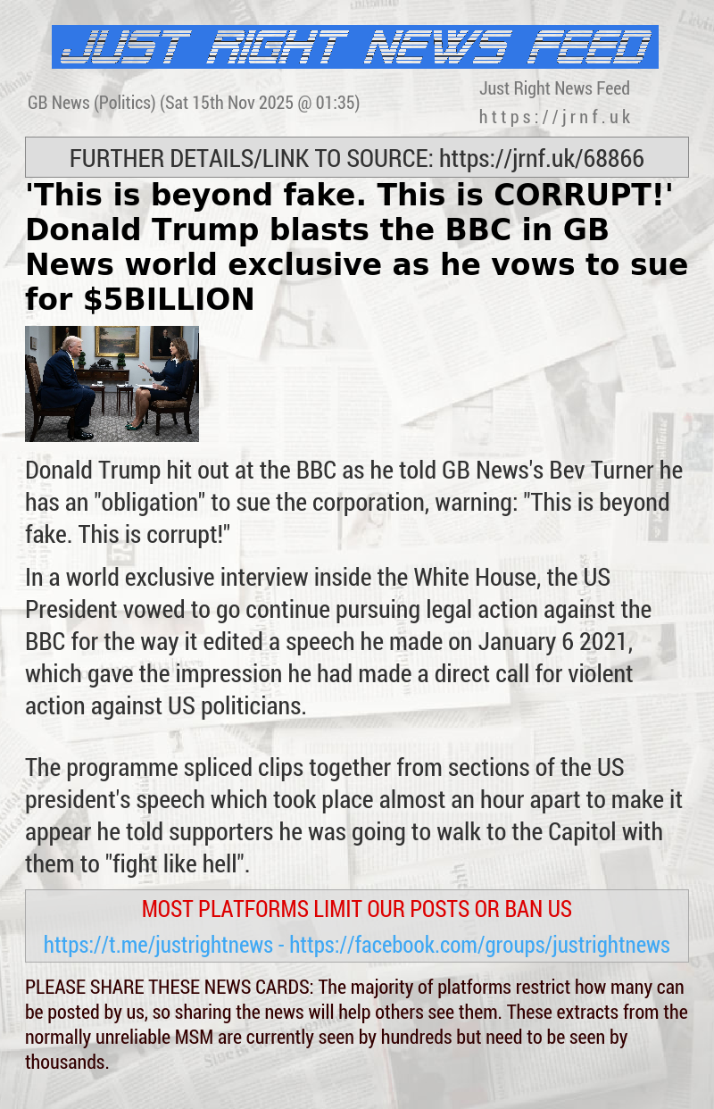 ’This is beyond fake. This is CORRUPT!’ Donald Trump blasts the BBC in GB News world exclusive as he vows to sue for $5BILLION