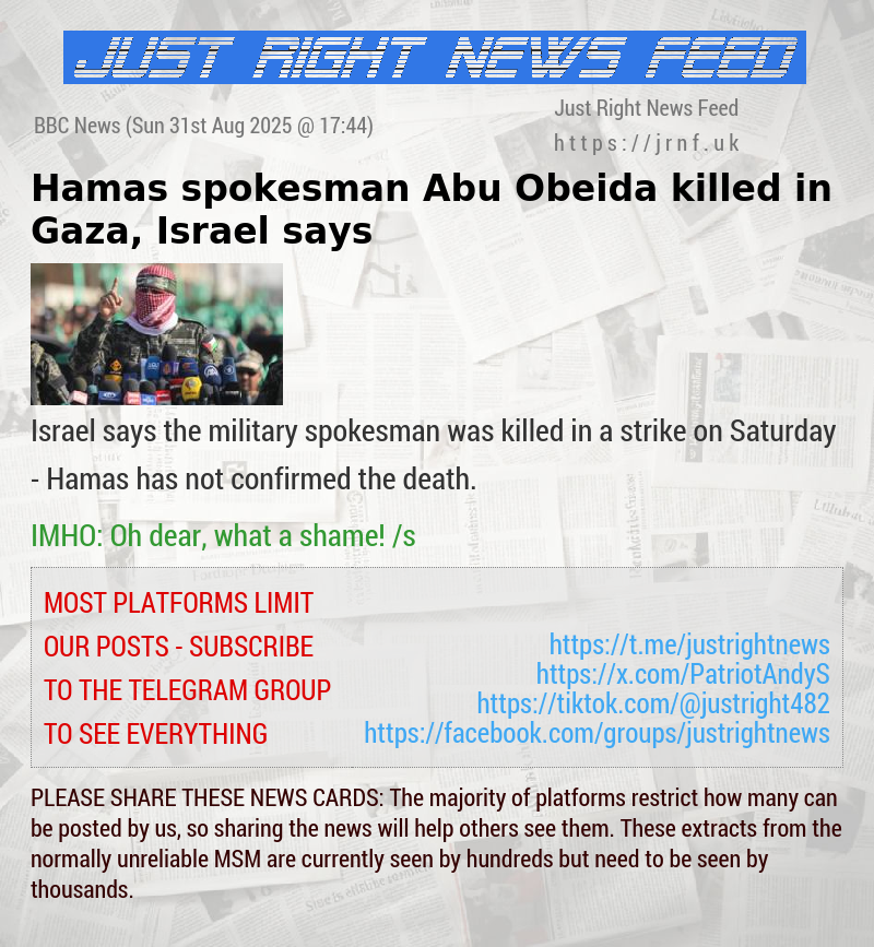 Hamas spokesman Abu Obeida killed in Gaza, Israel says