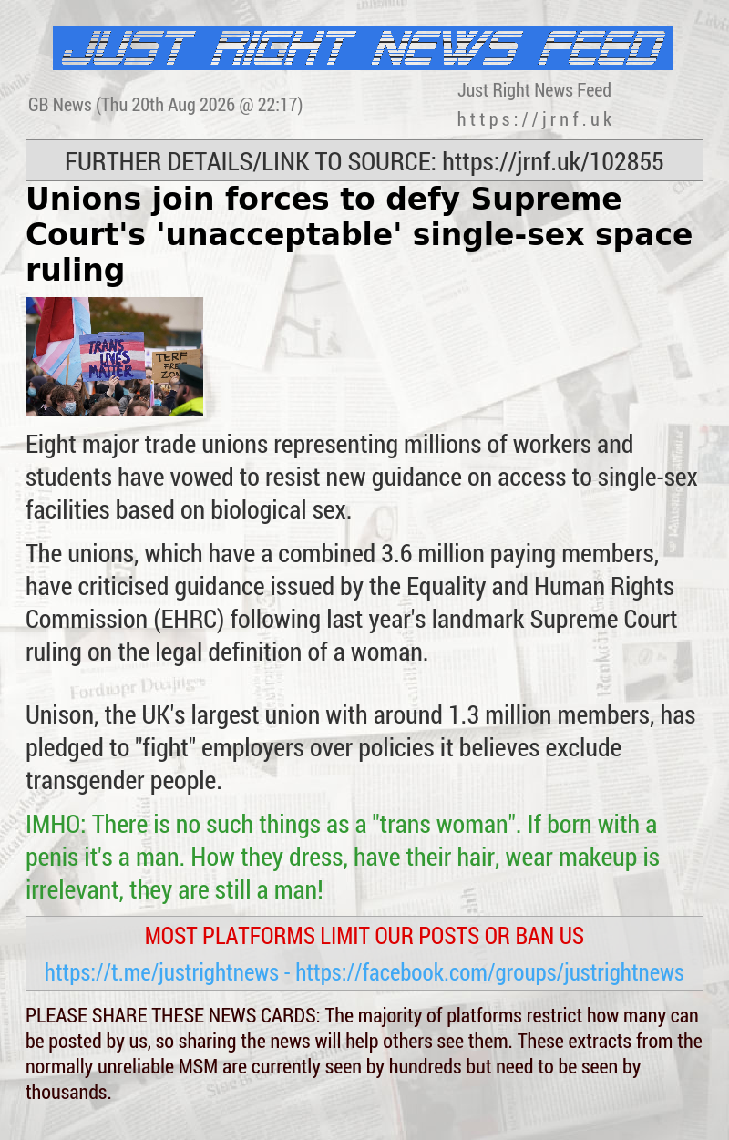 Unions join forces to defy Supreme Court’s ‘unacceptable’ single—sex space ruling