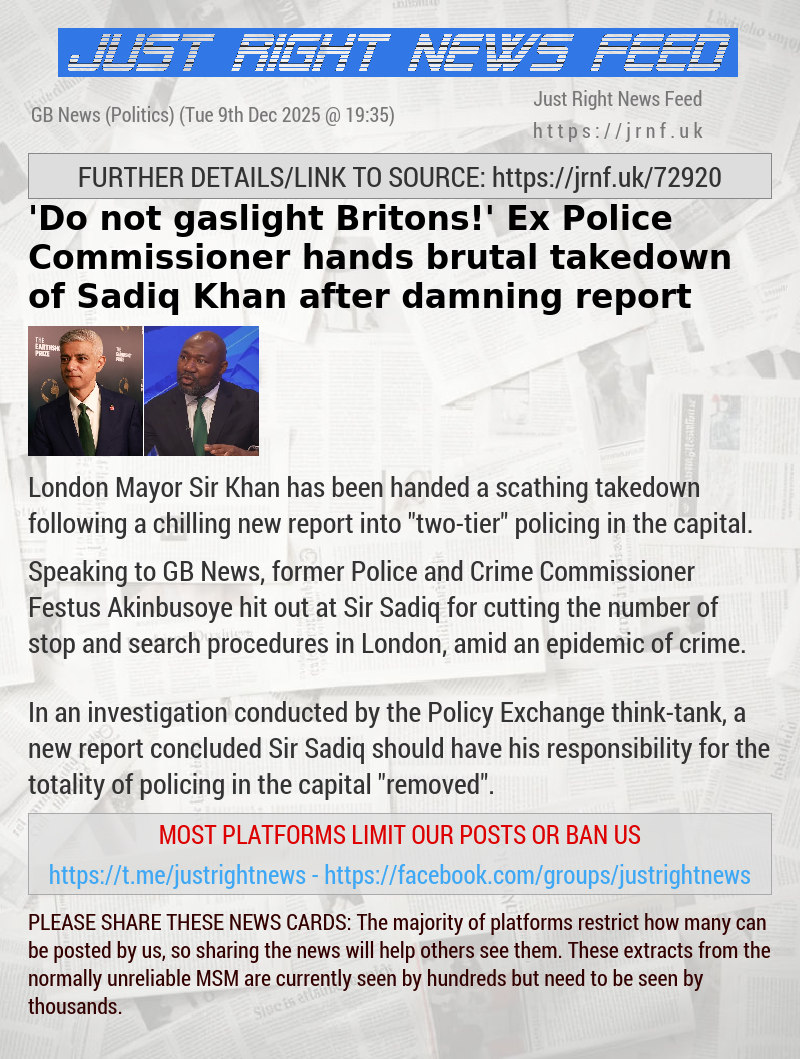 ’Do not gaslight Britons!’ Ex—Police Commissioner hands brutal takedown of Sadiq Khan after damning report