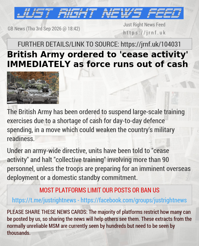 British Army ordered to ’cease activity’ IMMEDIATELY as force runs out of cash