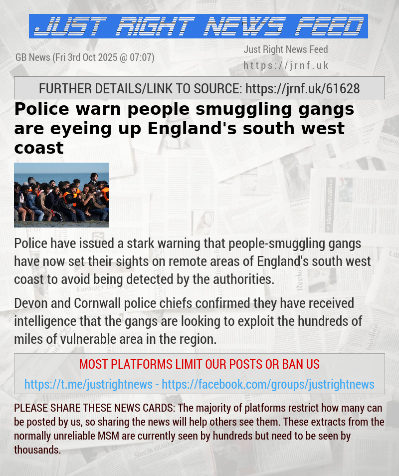 Police warn people—smuggling gangs are eyeing up England’s south west coast