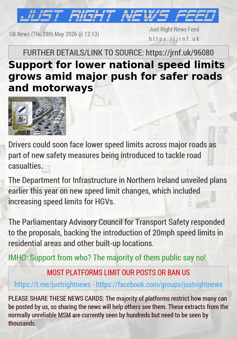 Support for lower national speed limits grows amid major push for safer roads and motorways