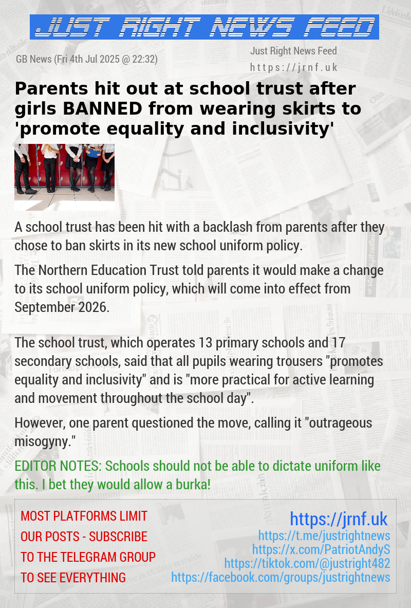 Parents hit out at school trust after girls BANNED from wearing skirts to ’promote equality and inclusivity’