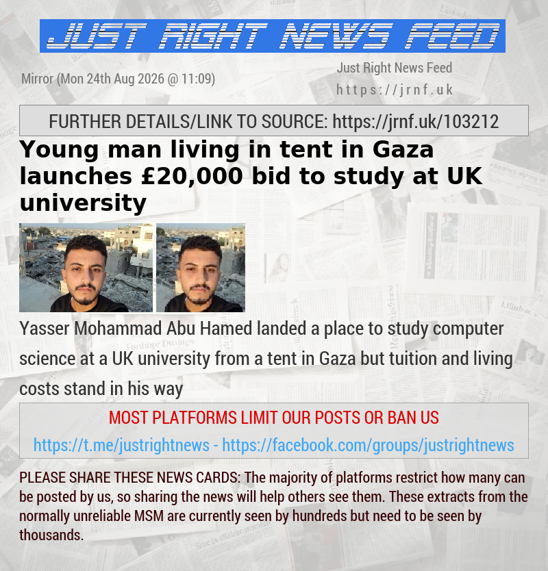Young man living in tent in Gaza launches &pound;20,000 bid to study at UK university