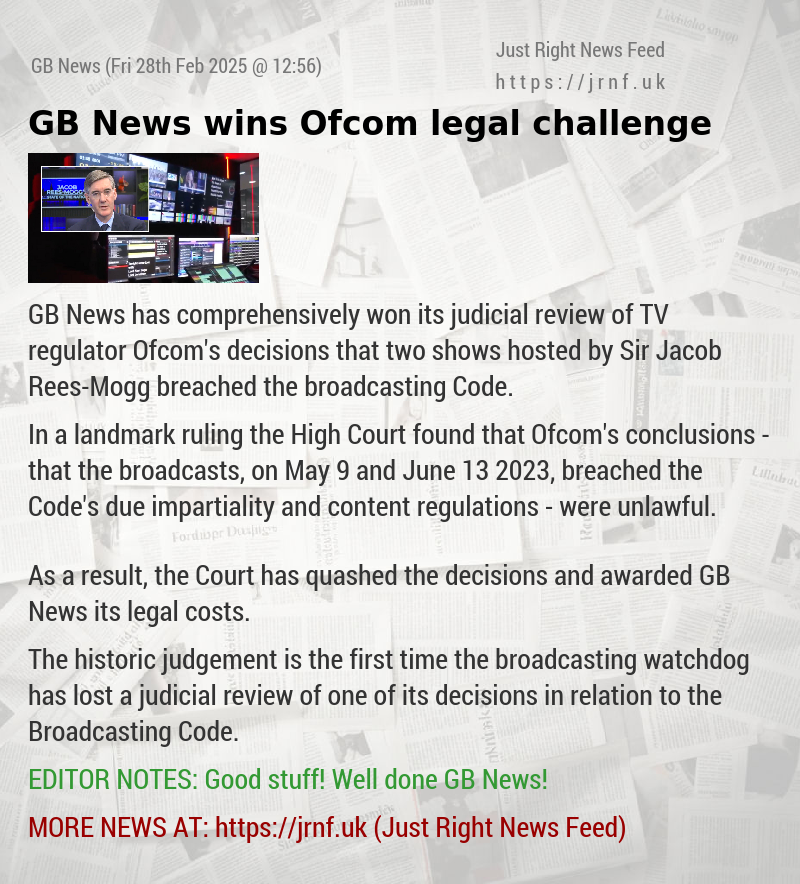 GB News wins Ofcom legal challenge